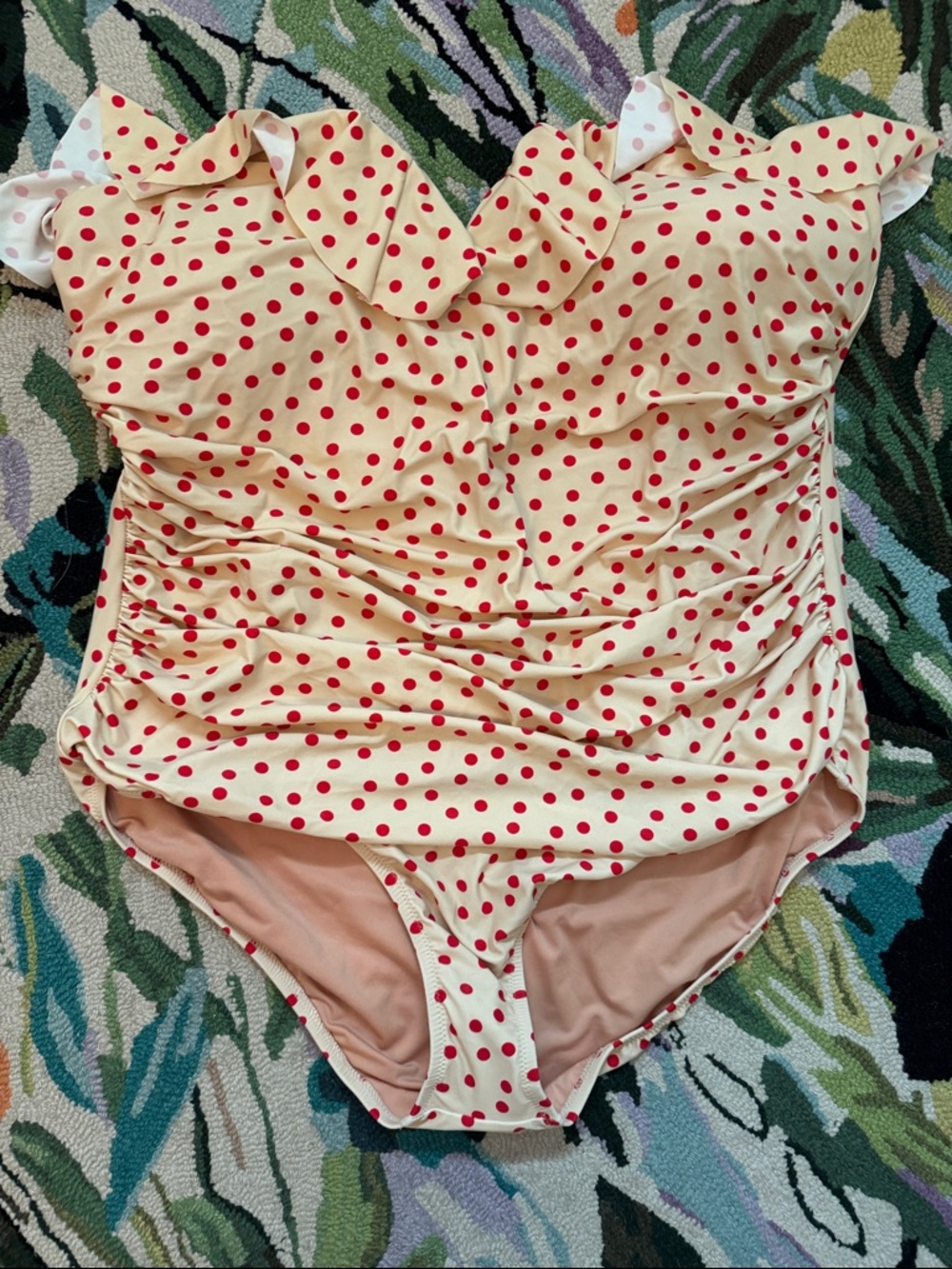 J Crew Cream One-Piece Swimsuit with Red Polka Dots